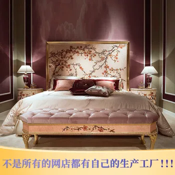 Masif ahşap yatak lüks oyma çift kişilik yatak Fransız saray prenses Avrupa ana yatak odası düğün yatağı özelleştirilmiş
