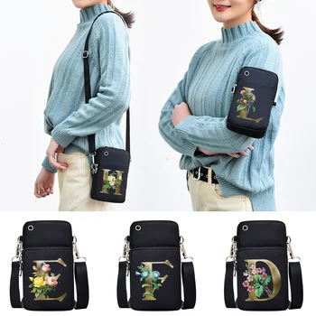Evrensel Huawei Mini Omuz Çantası cep telefonu kılıfı Çanta Kadınlar için Yeni 26 Mektup Altın Çiçek Serisi Moda Bilek çanta