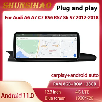 ShunSıhao araba radyo İçin 12.3 inç A6 A7 C7 RS6 S6 S7 2012-2018 ana ünite multimedya carplay GPS navi android hepsi bir arada 128GB