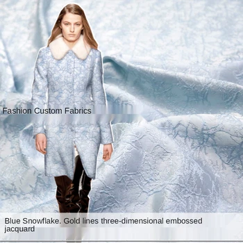 Altın Üç Boyutlu Kabartmalı Jakarlı Kumaş Açık Mavi Kar Tanesi Takım Elbise Ceket Moda Kumaş Rüzgarlık Kumaş