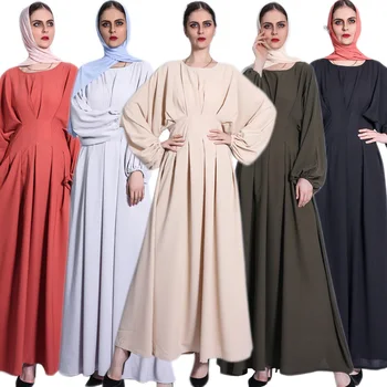 Kadınlar Katı uzun elbise Müslüman Ramazan İslam Vestido Arap Kaftan Abaya İnce Moda Uzun Kollu Maxi Elbise Orta Doğu Türk