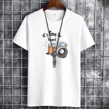 Yaz Pamuk Günlük Rahat Giysiler Kısa Kollu Yakışıklı Erkek Tişört Erkek Tee Gömlek Casual Kamera Grafik erkek tişört