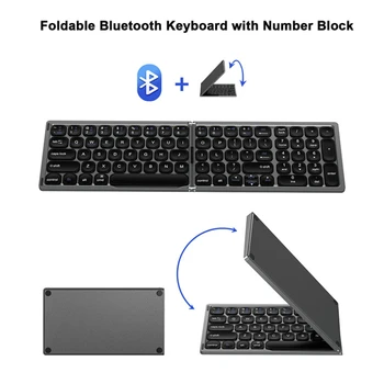 Katlanır Bluetooth Klavye Kablosuz 81 Tuşları Şarj Edilebilir Taşınabilir Klavye Sayısal Tuş Takımı ile iPad Dizüstü Tablet Windows İçin