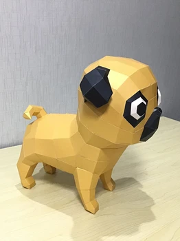 3D Kağıt Modeli Pug Sevimli Hayvan DIY El Yapımı Üç Boyutlu Sahne Kağıt Heykel Modeli Masaüstü Kağıt Modeli Süsler Hediyeler
