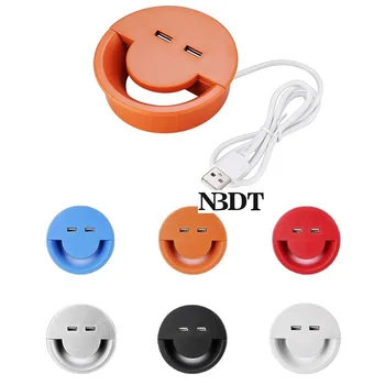 2 Adet Yuvarlak Plastik ABS Büyük Gülümseme Tasarım Masaüstü Kablo Grommet İle 2 USB Kablosu Düzenli Delik Kapak Organizatör
