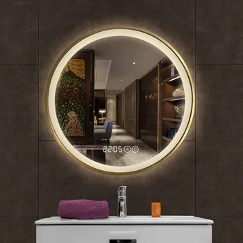Akıllı Aydınlatma Banyo Aynaları Yuvarlak Büyük Oturma Odası Makyaj Banyo Aynaları Bluetooth Aksesuarları Espejo Banyo Malzemeleri WW50BM