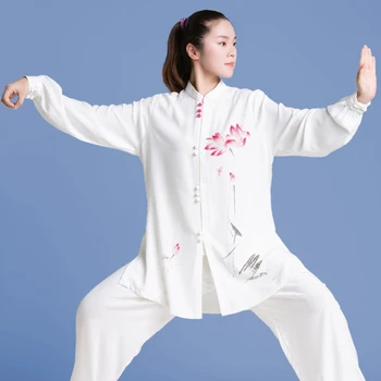 Kung Fu Tai Chi Giyim Dövüş sanatları giysileri Taijiquan Wushu Üniforma Kanat Chun Beyaz El Boyalı 2022 Yeni Stil