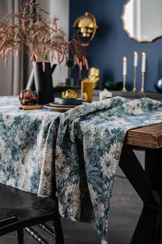 Pamuklu Masa Örtüsü Mavi Çiçek Dikdörtgen Dekorasyon Marka yemek masası Örtüsü Manteles