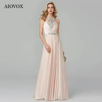 AIOVOX Mizaç Halter Abiye Kadınlar İçin 2023 Boncuklu Resmi Pembe Vestido De Noche Kat Uzunluk Elbiseler De Soirée