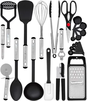 24 adet mutfak naylon silika jel pişirme ve pişirme kapları, gıda maşası, yapışmaz spatula, kaşık parçalamak, yumurta çırpıcı