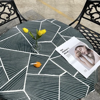 Modern Avrupa tarzı yemek masası yeşil geometrik masa örtüsü çizgi tarzı oturma odası dekoratif kumaş masa yemek masası örtüsü