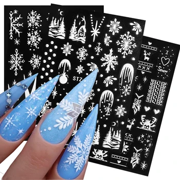 Beyaz Kar Tanesi 3D Noel Tırnak Sticker Kış 5D Kabartmalı Kaymak Kendinden Yapışkanlı Çıkartması Noel Yeni Yıl Dekorasyon Çıkartmaları