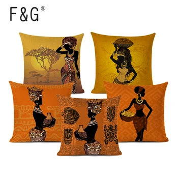 Afrika Kız Dekoratif Yastık örtüsü Güzel Etnik Kadın minder örtüsü Keten Renk Kumaş Atmak Yastık Kılıfı Kanepe Ev Dekor için