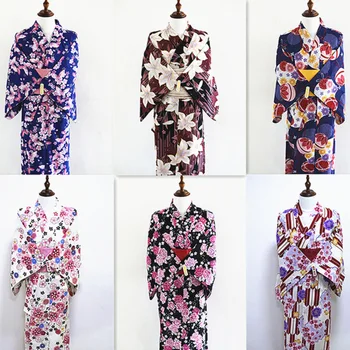 Japon Kimono kadın Yaz Yukata Pamuk Retro Resmi uzun elbise Seyahat Fotoğrafçılığı Giyim Cosplay Kostüm 4 adet Set