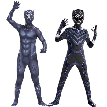 Süper kahraman Panter T'challa Cosplay Kostüm Zentai Kıyafetler Üniforma Tulum Bodysuit Catsuit Maske Yetişkin Cadılar Bayramı Prop