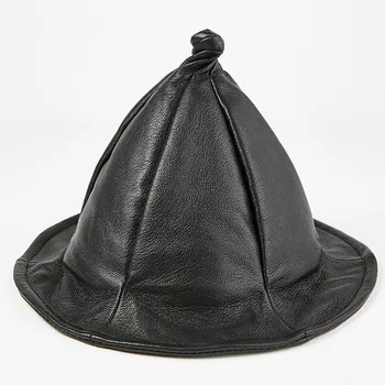 H7598 Erkek Kadın Koyun Derisi Fedoras Şapka Erkek Hakiki Deri Bahar Sonbahar Vintage Siyah Kap Rahat Yüksek Kalite Sıcak moda şapkaları