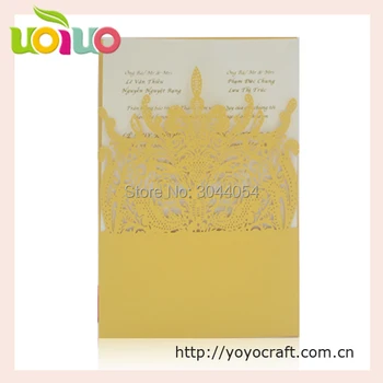 2017 Altın lüks düğün davetiyesi kartı kraliyet taç lazer kesim satılık rekabetçi fiyat ile çin davetiye