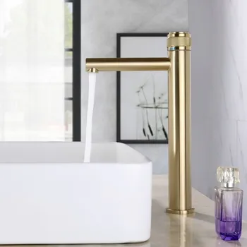 Fırçalanmış Altın Bakır Banyo Havzası Musluklar Prinç lavabo bataryası Sıcak ve Soğuk Tek Kolu Güverte Üstü Lavabo Muslukları Tabancası Gri