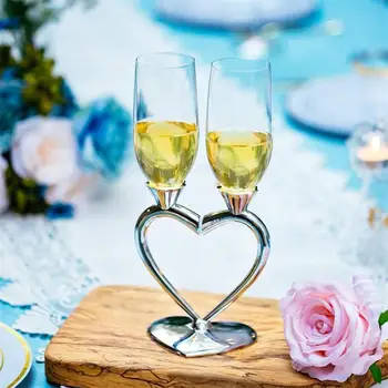 2 adet Düğün şampanya flüt kadehi Bardak Gelin Damat Kalp Şeklinde Gümüş Kızartma Kristal şarap bardağı Kadeh Nişan Yıldönümü