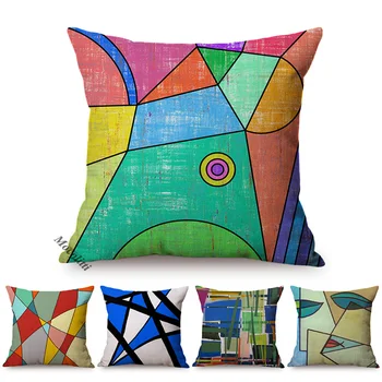 Renkli Geometrik ofis koltuğu Dekoratif minder örtüsü Modern Kübizm Soyut Sanat Kanepe Atmak Yastık Kılıfı Kare Araba Pillowsham