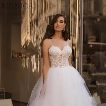 Spagetti Sapanlar düğün elbisesi Kadınlar İçin Sevgiliye Backless Aplikler Gelin Kıyafeti Kat Uzunlukta Mahkemesi Tren Vestido De Novia