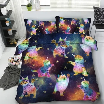 3 ADET Galaxy Unicorn Kediler Dokunmadan Yıldız 3D çocuk yatağı e n e n e n e n e n e n e n e n e n e Tam Kraliçe ve Kral Damla Nakliye