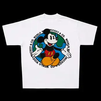 Disney 2022 kadın Mickey Mouse Baskı kısa kollu tişört Çift Yüksek Sokak Hip Hop Trend Yarım Kollu Üst Tees Kız T-shirt
