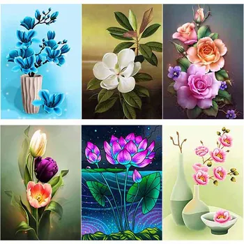 5D DIY Elmas Boyama Manzara Çapraz Dikiş Çiçekler Elmas Nakış Tam Kare Yuvarlak Matkap El Sanatları Ev Dekorasyonu Manuel Hediye