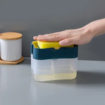 Mutfak Fırçası Temizleme Meni Kutusu Otomatik Sıvı Dağıtıcı İtme Tipi Ovma Pedi Bulaşık Yıkama Sıvısı Kutusu Saklama Kapları