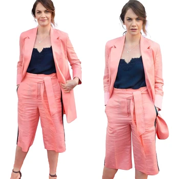 Yaz Keten Kadın Blazer Pantolon Takım Elbise İki Parçalı Set Ofis Bayanlar Eğlence Gevşek İş Custom Made kalem pantolon Resmi Kıyafet