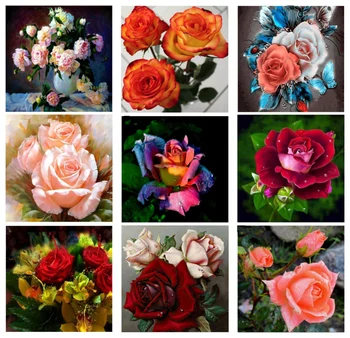 Yeni Tam Elmaslı Mozaik Çapraz Dikiş Bitmemiş Diy 5D Elmas Boyama Gül İğne Elmas Nakış Çiçekler noel hediyesi