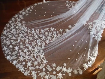 Ucuz 3D Çiçek Aplikler Gelin Veils Bir Katman Tül Saç Aksesuarları Beyaz Custom Made Düğün Peçe Ücretsiz Kargo