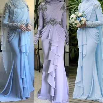 Müslüman Akşam Balo Mermaid Elbiseler 2020 Uzun Kadın Parti Gece Zarif Artı Boyutu Arapça Resmi Elbise kıyafeti