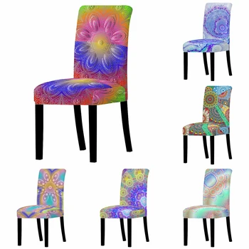 Renkli Streç sandalye kılıfı Yemek Odası İçin Mandala Elastik ofis koltuğu sandalye kılıfı Anti-Kirli Ziyafet düğün sandalyesi Slipcovers Yeni