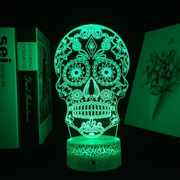 Iskelet Totem Kafatası 3D LED Gece Lambası Serin Hediye Parti Odası Atmosfer Dekor Dokunmatik Uzaktan Renkli Akrilik Masa Lambası