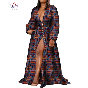 BintaRealWax Afrika Elbiseler Kadınlar için Dashiki Derin V Yaka Elbise için Parti Bazin Zengin Tükürmek Afrika Balmumu Baskı Elbiseler WY8099