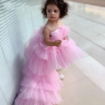 Gül Tül Prenses Kabarık Çiçek Kız Elbise Bebek Düğün Parti Yüksek Düşük Çocuk Doğum Günü Elbise İlk Communion elbise