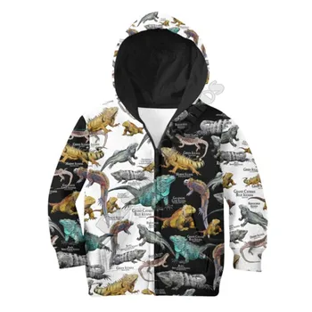 Iguanalar Dünya Baskılı Hoodies Çocuk Kazak Kazak Eşofman Ceket T Shirt Erkek Kız İçin Komik Hayvan Giyim 01