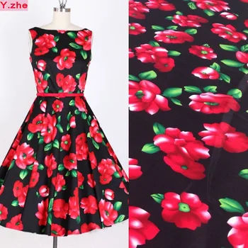 Genişlik 125cm Kırmızı Çiçek Kumaş %100 % Pamuklu Kumaş Dimi Poplin Kumaş DİY Ev Patchwork Dikiş Malzemesi Kız yaz elbisesi
