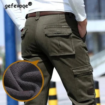 Erkek Kış Rahat Kalın Askeri Taktik Çok cep Yıkanmış Tulum Pantolon Düz Açık Kargo Pantolon Pantalones Hombre