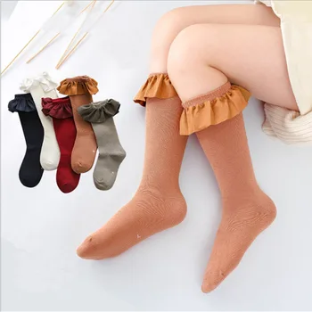 Çocuk diz yüksek Kız çorap çocuklar için Dantel Şeyler Fırfır Çorap Çocuk Prenses Kız Bebek bacak ısıtıcıları Pamuk