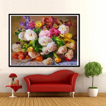 Dıy 5D Elmas Nakış Mozaik Boyama Çapraz Dikiş Tam Vazo Çiçekler Meyve yemek masası Ev Dekoratif Hediye