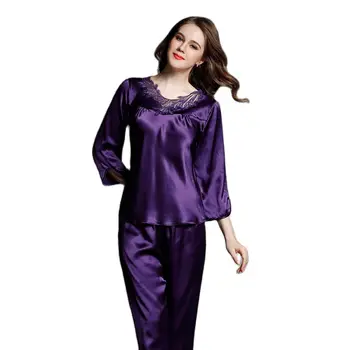 T77146 Yeni Moda Bayan yaz giysileri %100 % İpek İki parçalı Takım Aile Giyim Seti İpek Pijama Seti