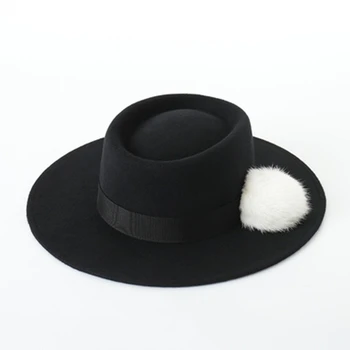 El yapımı sevimli tavşan kürk topu silindir şapka Kadın fedora şapka retro moda yün bayanlar kubbe şapka sonbahar kış zarif caz şapka
