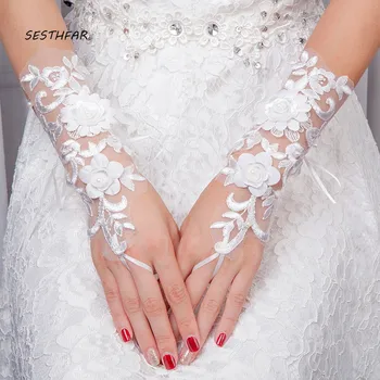 Gelin Eldiven Beyaz Dantel Gelin Eldiven Çiy Parmak Elbise Aksesuarları Süslemeleri Düğün ST014