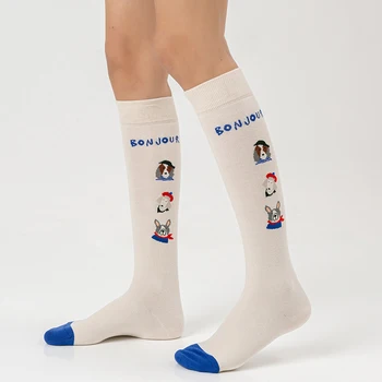 Hayvan Baskı Sıkıştırma Çorap Kızlar Kadınlar Pamuk Nefes diz üstü çorap Bayanlar Kızlar İçin Sıcak Diz Çorap Beyaz