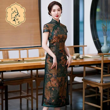 2022 Yeni Çin Cheongsam Elbise İnce Vintage Geleneksel Çiçek Qipao Zarif Kadın Elbiseler 3XL