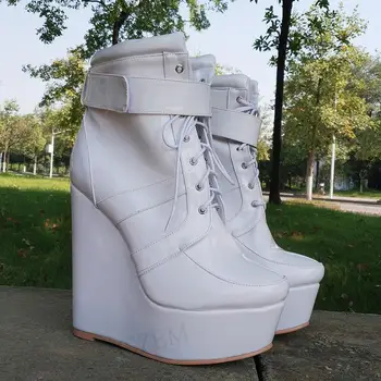 DOBANER MODA Wome Platformu Takozlar Botları El Yapımı Patik Parlak Beyaz Düğün Botas Ayakkabı Kadın Artı Boyutu 43 44 46 47 50 52