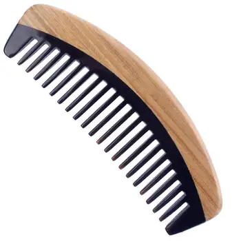 Saç Tarağı - Geniş Diş Ahşap Dolaşık Açıcı Tarak Kıvırcık Saçlar için - Statik Sandal Ağacı Manda Boynuzu Tarak Erkekler ve Kadınlar için