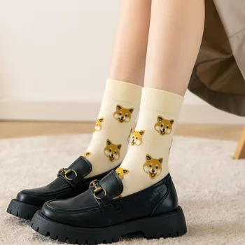 Kore Funky Harajuku Trend Kadın Renkli Köpek Kafası Çorap kız kawaii Saf Pamuk çorap Unisex Orta Kadın Çorap